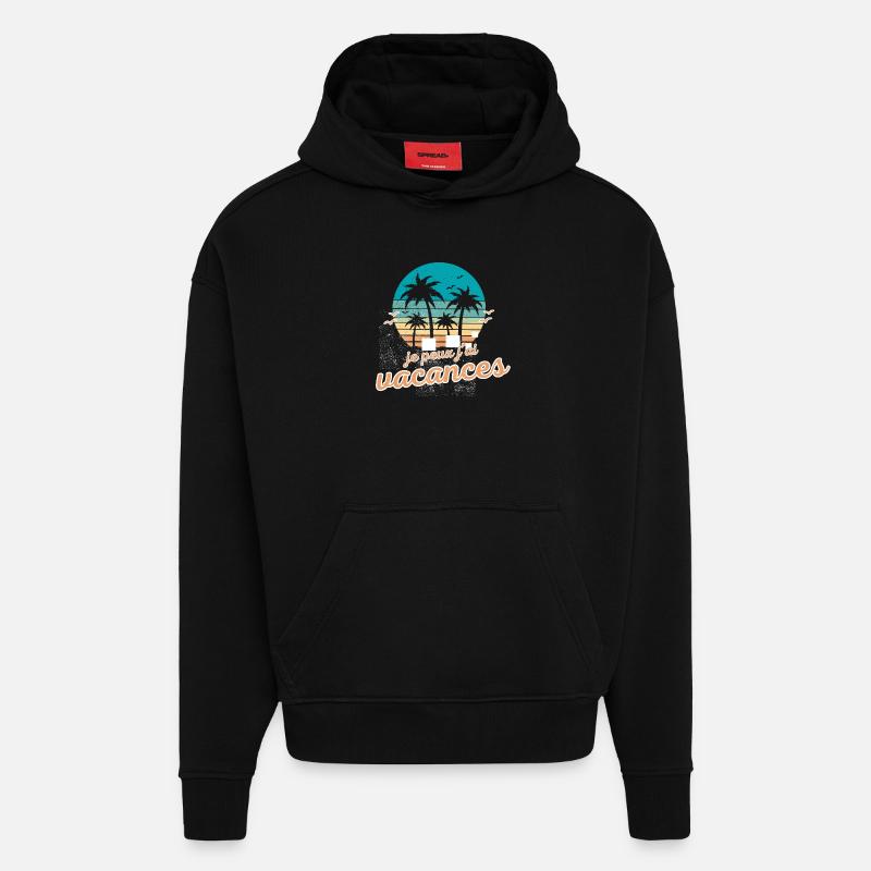 Vacances Tropicales Crépuscule - Sweat à capuche bio épais oversize fabriqué en UE - SOLID BLACK