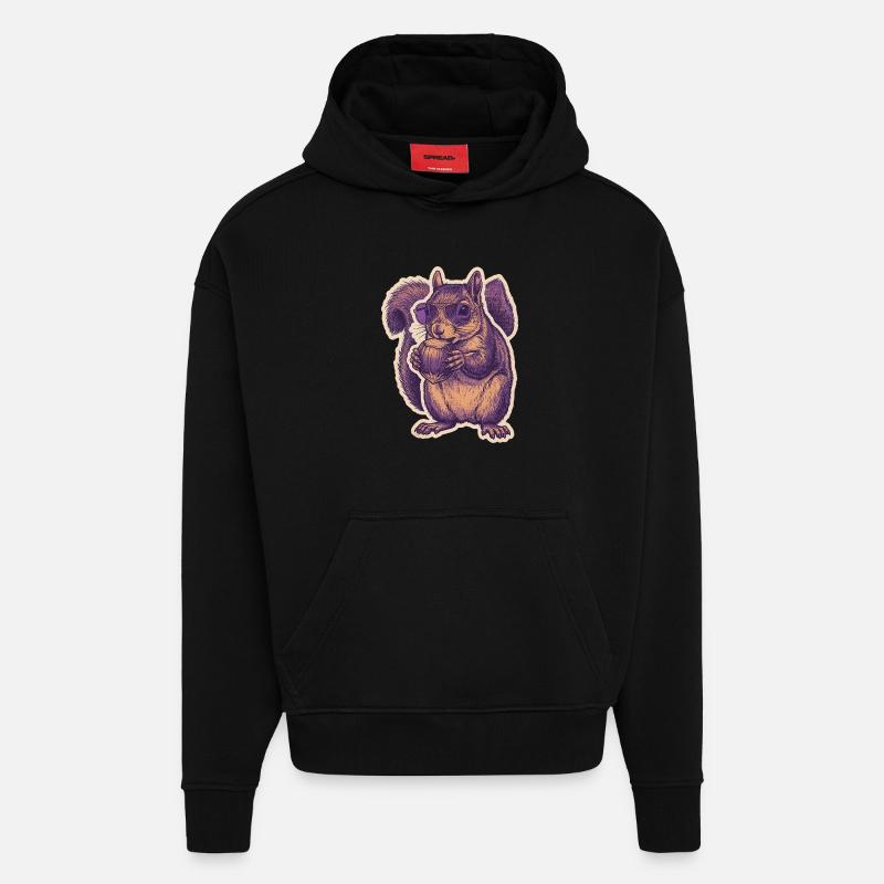 Eichhörnchen Mit Sonnenbrille Knabbert Haselnuss - Hoodie- made by SPREAD  - SOLID BLACK