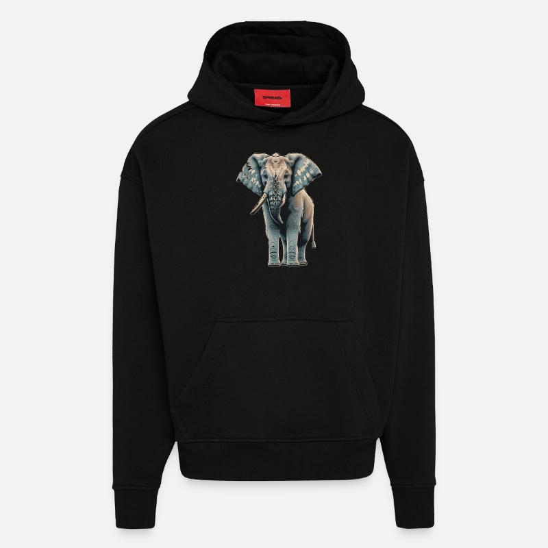 Éléphant bleu - Sweat à capuche bio épais oversize fabriqué en UE - SOLID BLACK