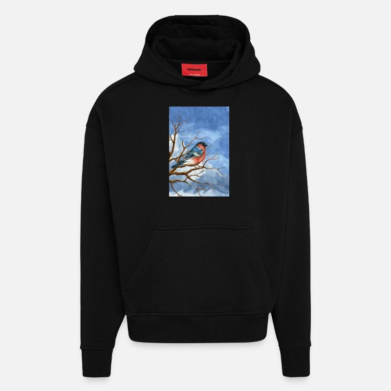 Oiseau du Bouvreuil - Sweat à capuche bio épais oversize fabriqué en UE - SOLID BLACK