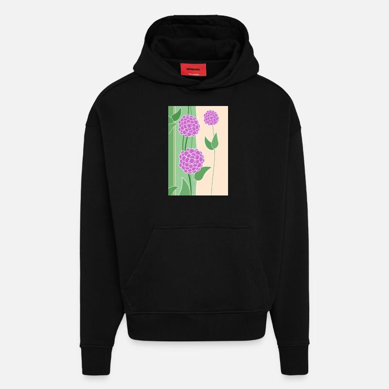 Fleurs - Sweat à capuche bio épais oversize fabriqué en UE - SOLID BLACK