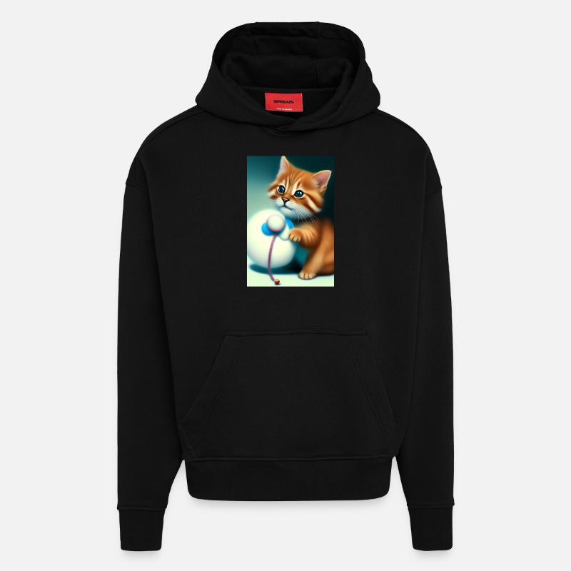 Petit bébé chat mignon - Sweat à capuche bio épais oversize fabriqué en UE - SOLID BLACK