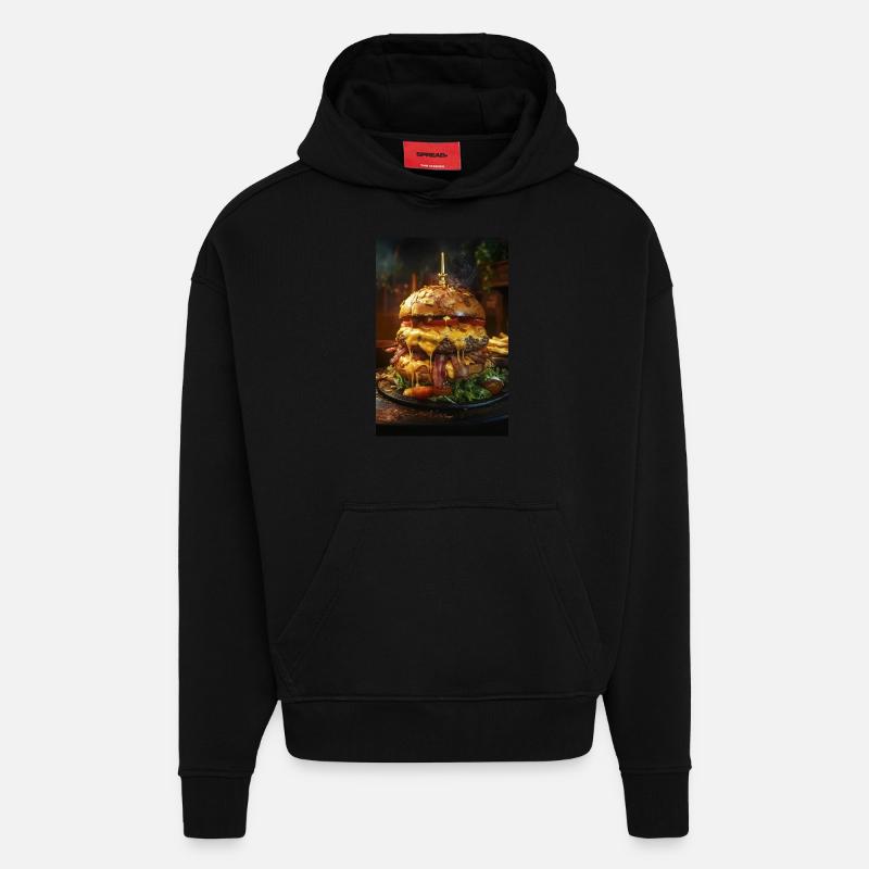 Epic Bacon Cheese Burger Stack - Hoodie- made by SPREAD  - SOLID BLACK