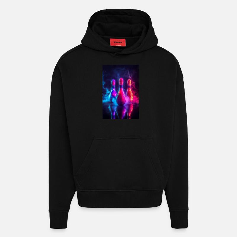 Quilles de bowling Neon Glow - Sweat à capuche bio épais oversize fabriqué en UE - SOLID BLACK