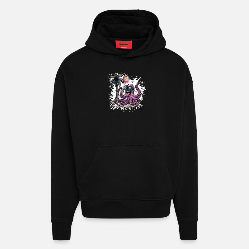 Octopus Vacances d’été - Sweat à capuche bio épais oversize fabriqué en UE - SOLID BLACK