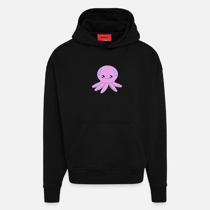 Pieuvre, pieuvre, tentacule, sous l'eau - Sweat à capuche bio épais oversize fabriqué en UE - SOLID BLACK