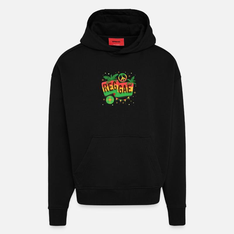 Ambiance arc-en-ciel du drapeau reggae - Sweat à capuche bio épais oversize fabriqué en UE - SOLID BLACK