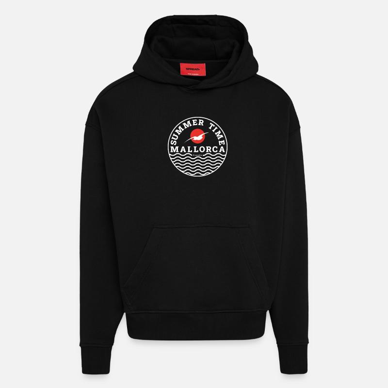 Logo d’été de Majorque - Sweat à capuche bio épais oversize fabriqué en UE - SOLID BLACK
