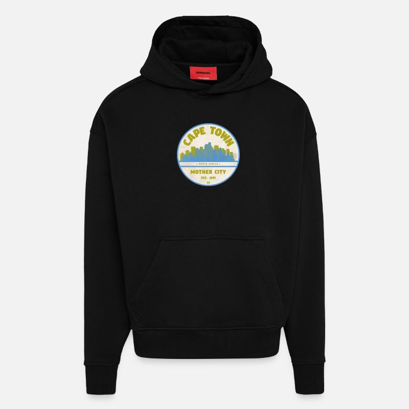 Emblème vintage de la Skyline du Cap - Sweat à capuche bio épais oversize fabriqué en UE - SOLID BLACK