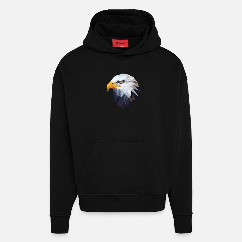 Aigle stylisé, géométrique - Sweat à capuche bio épais oversize fabriqué en UE - SOLID BLACK