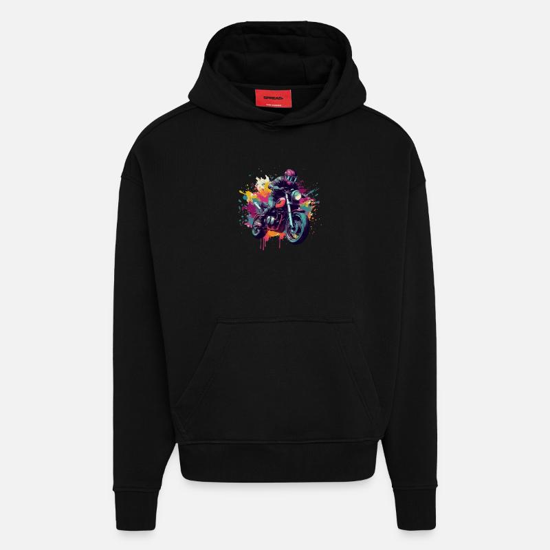 Moto avec tâche de couleur. - Sweat à capuche bio épais oversize fabriqué en UE - SOLID BLACK