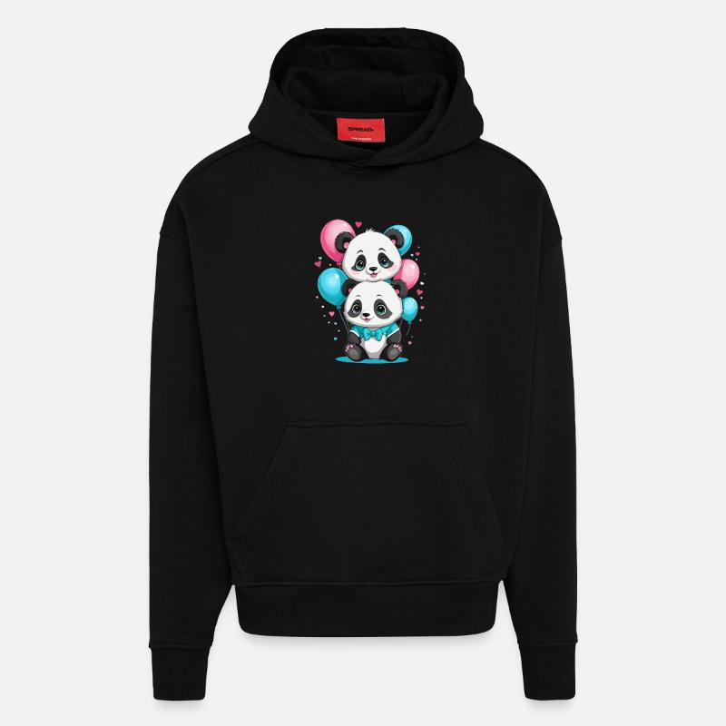 Panda mignon - Sweat à capuche bio épais oversize fabriqué en UE - SOLID BLACK