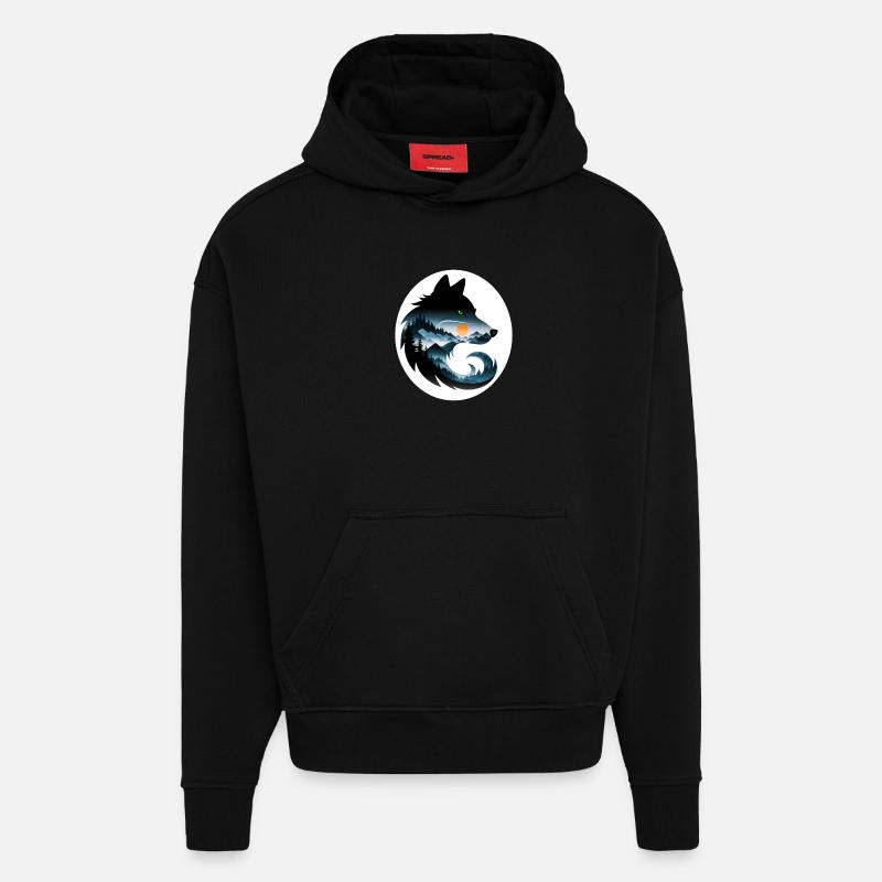 Paysage de loup - Sweat à capuche bio épais oversize fabriqué en UE - SOLID BLACK