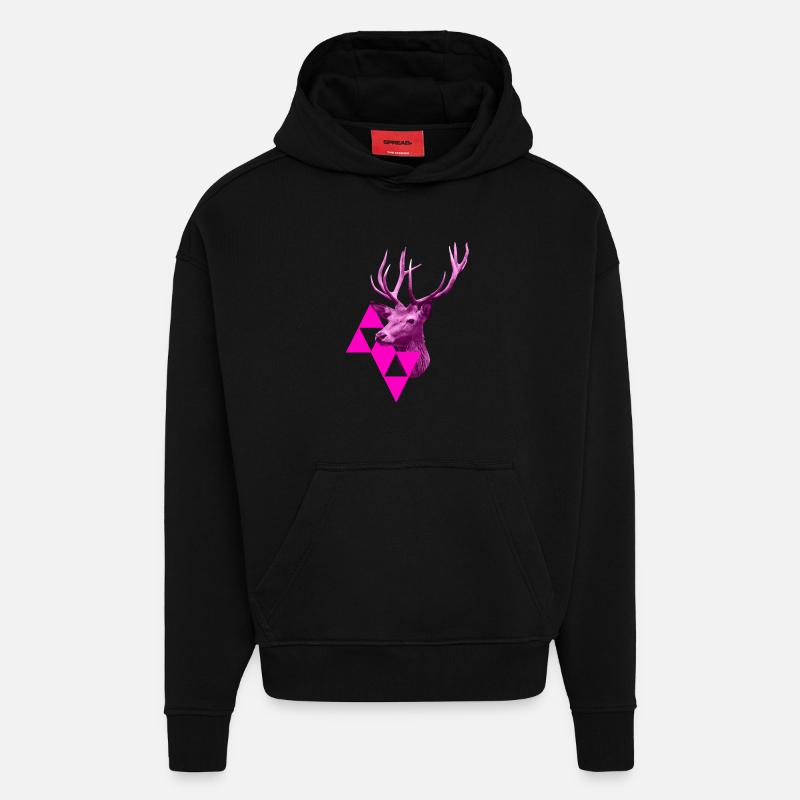 pinker Hirsch - Hoodie- made by SPREAD  - SOLID BLACK
