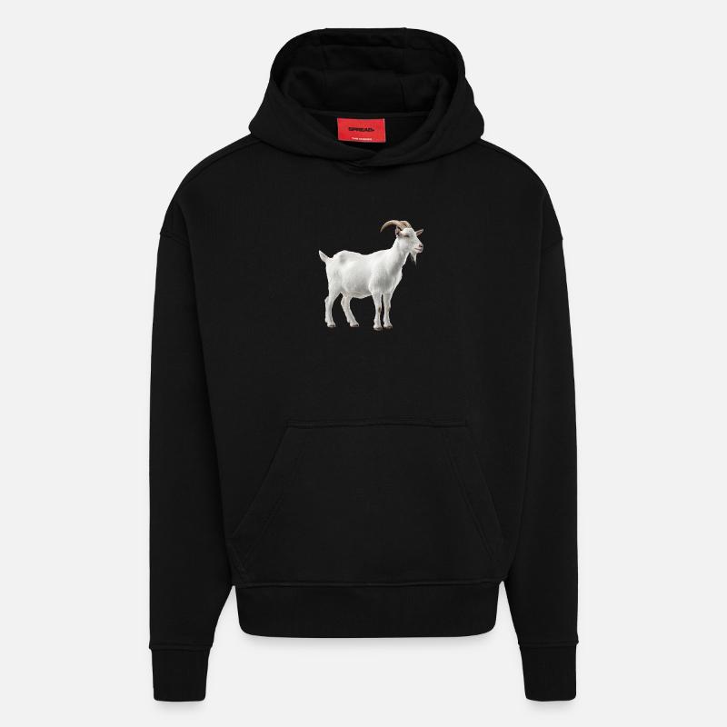 White Mountain Goat Portrait - Hoodie- made by SPREAD  - SOLID BLACK