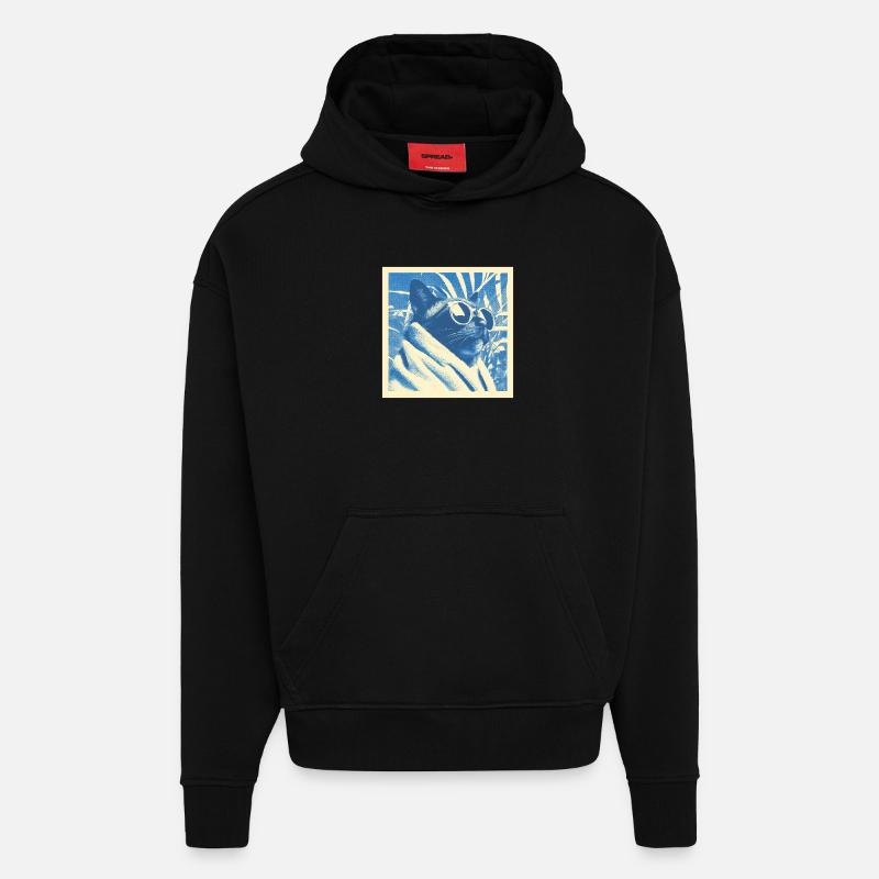 Design rétro cool pour chat - Sweat à capuche bio épais oversize fabriqué en UE - SOLID BLACK