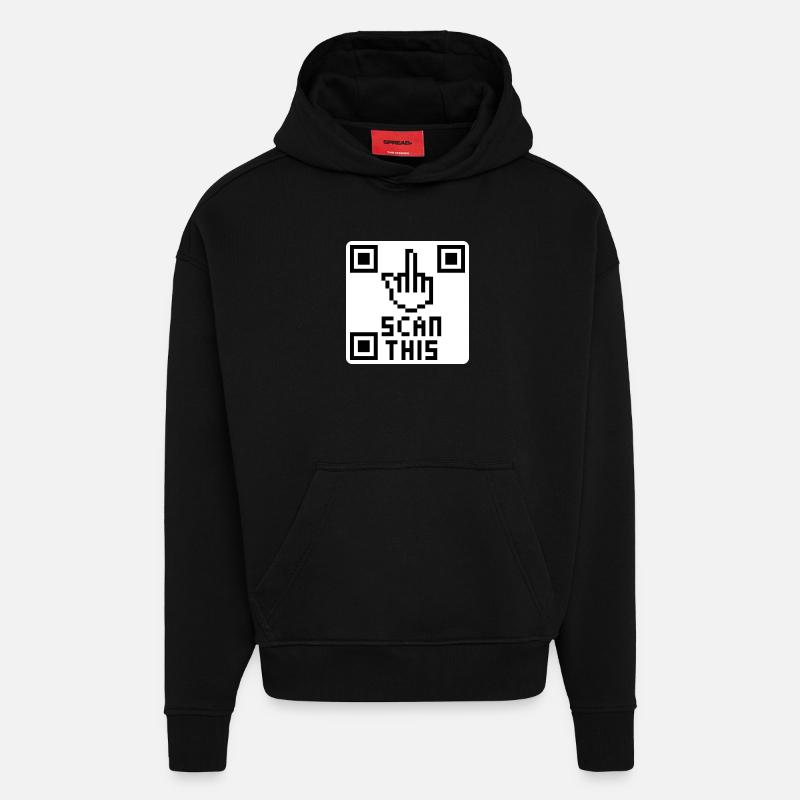 QRcode Mittelfinger - Hoodie- made by SPREAD - SOLID BLACK