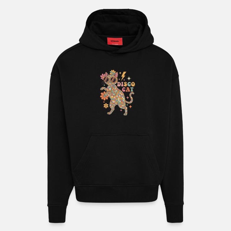 Techno Disco Katze Discokugel Party Lustig - Hoodie- made by SPREAD  - SOLID BLACK