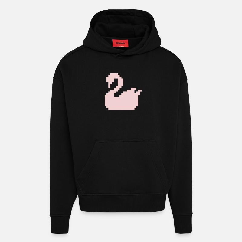 Silhouette rose Pixel Swan - Sweat à capuche bio épais oversize fabriqué en UE - SOLID BLACK
