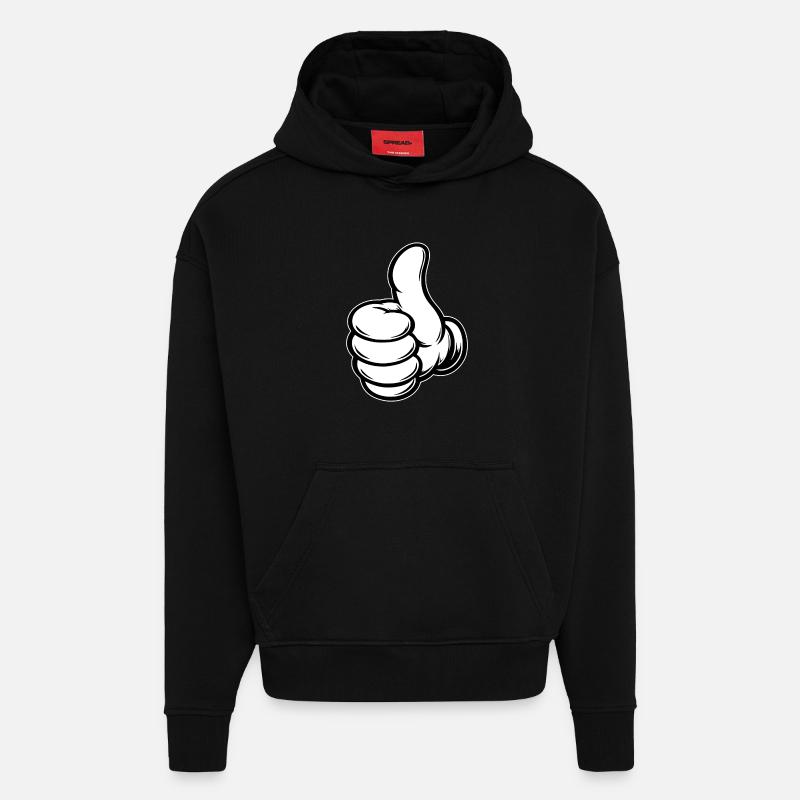 OK Comic Daumenhoch Handsymbol  - Hoodie- made by SPREAD  - SOLID BLACK