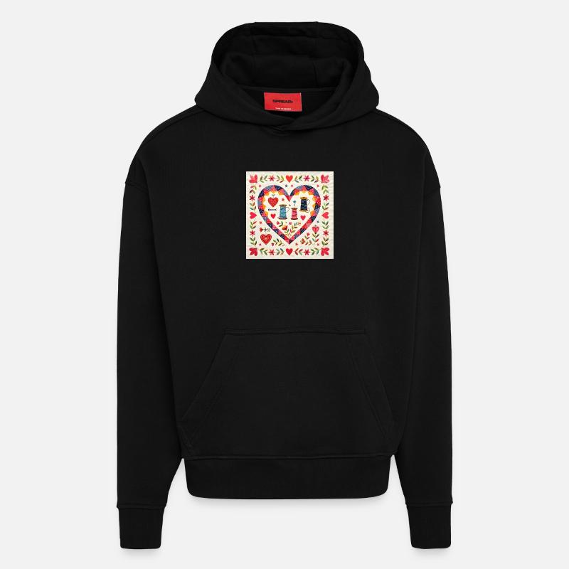 Patchwork Heart with Yarns - Hoodie- made by SPREAD  - SOLID BLACK