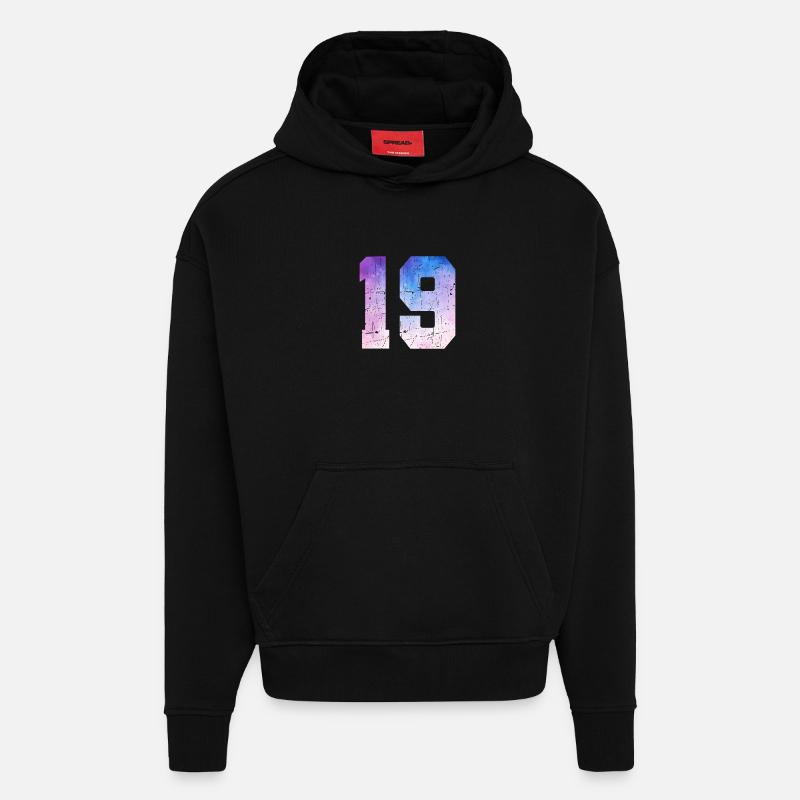 numéro 19 – Cadeau anniversaire 19 ans - Sweat à capuche bio épais oversize fabriqué en UE - SOLID BLACK