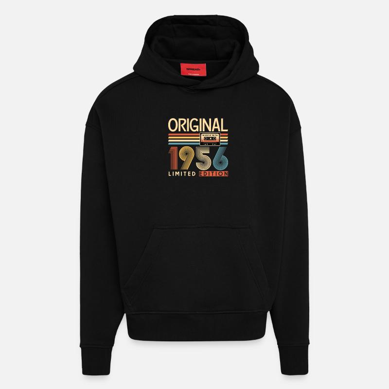 70 ans, 70e anniversaire - Sweat à capuche bio épais oversize fabriqué en UE - SOLID BLACK
