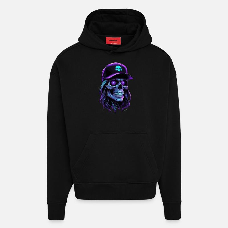 Crâne lueur violet hippie casquette - Sweat à capuche bio épais oversize fabriqué en UE - SOLID BLACK