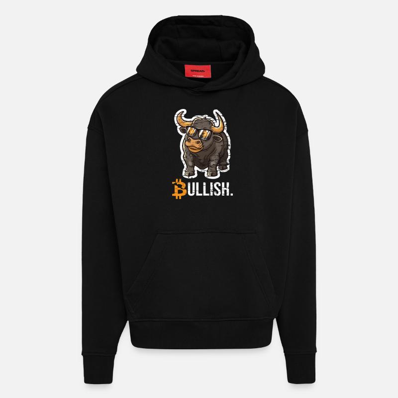 Taureau Bitcoin - Sweat à capuche bio épais oversize fabriqué en UE - SOLID BLACK