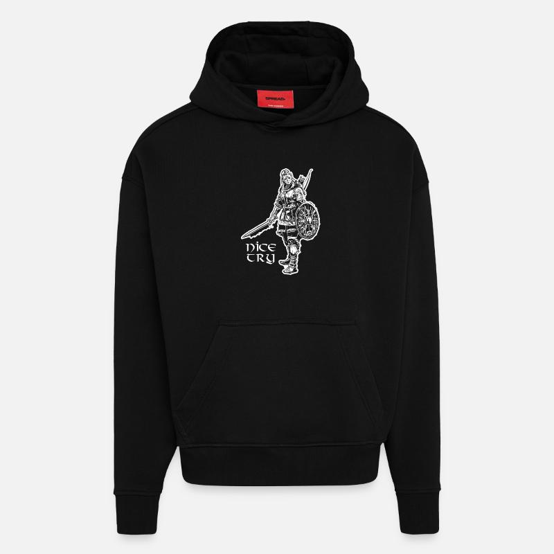 Nice Essayez Valkyrie - Sweat à capuche bio épais oversize fabriqué en UE - SOLID BLACK