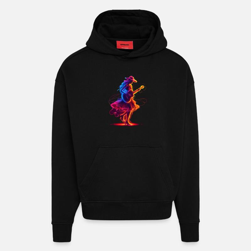 Gitarrist Mädchen Synthwave - Hoodie- made by SPREAD  - SOLID BLACK