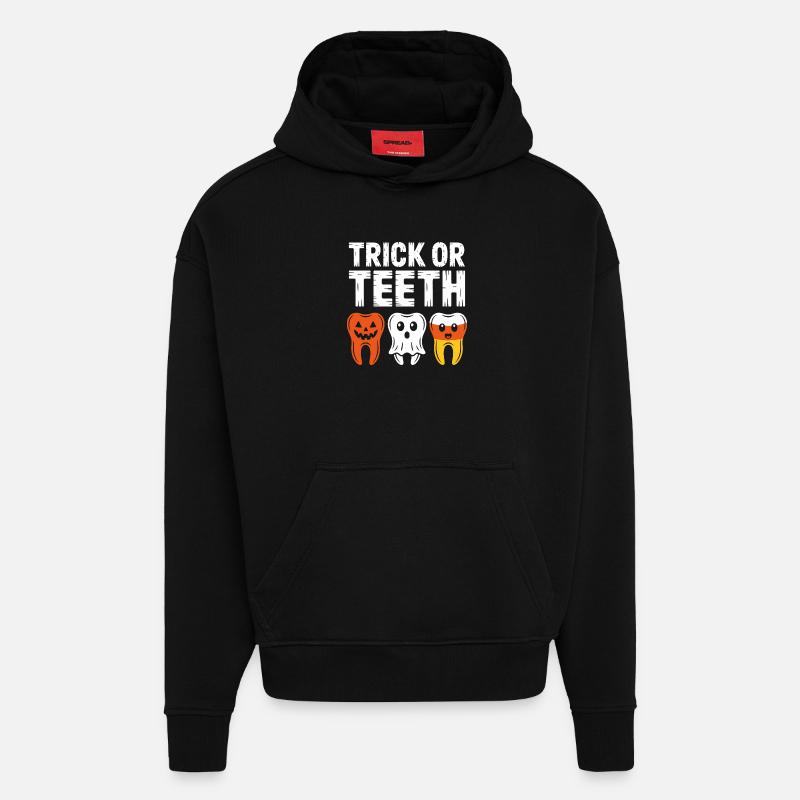 Trio d’Halloween Trick or Teeth - Sweat à capuche bio épais oversize fabriqué en UE - SOLID BLACK