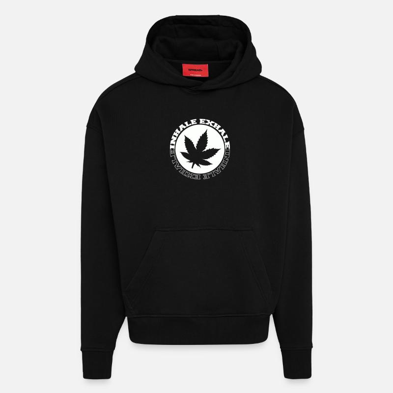 Cannabis Leaf Round Logo - Hoodie- made by SPREAD  - SOLID BLACK