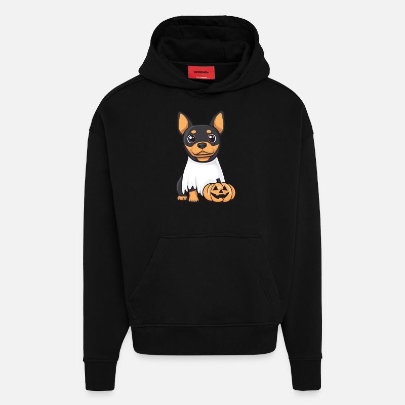 Dobermann Hund Halloween Comic Geist - Hoodie- made by SPREAD  - SOLID BLACK