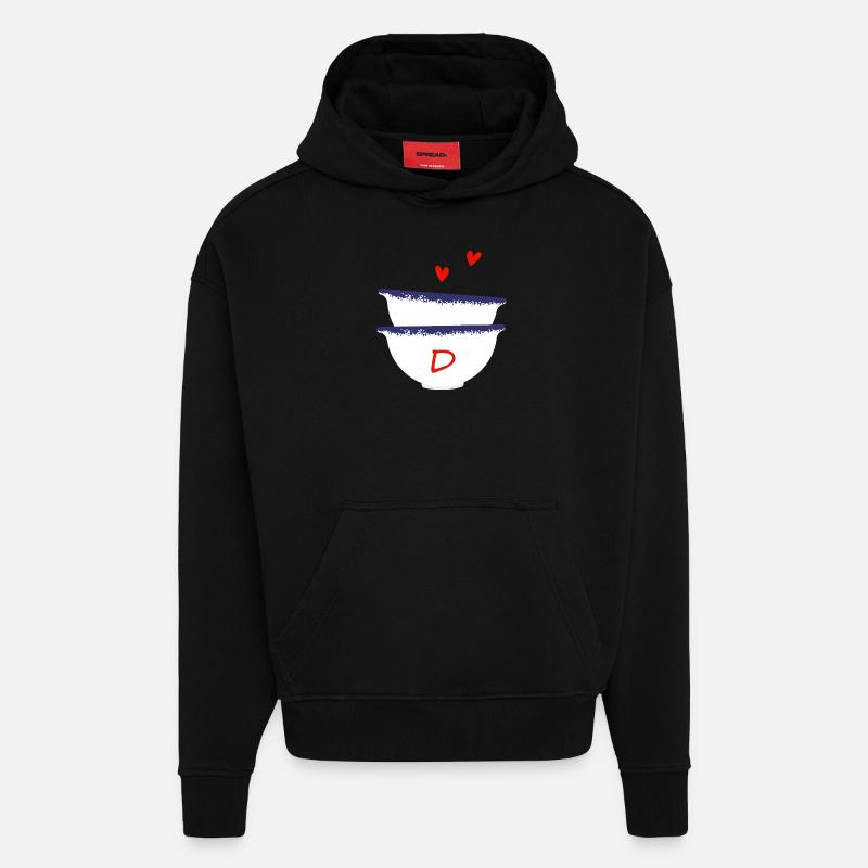 Lettre D bols breton - Sweat à capuche bio épais oversize fabriqué en UE - SOLID BLACK