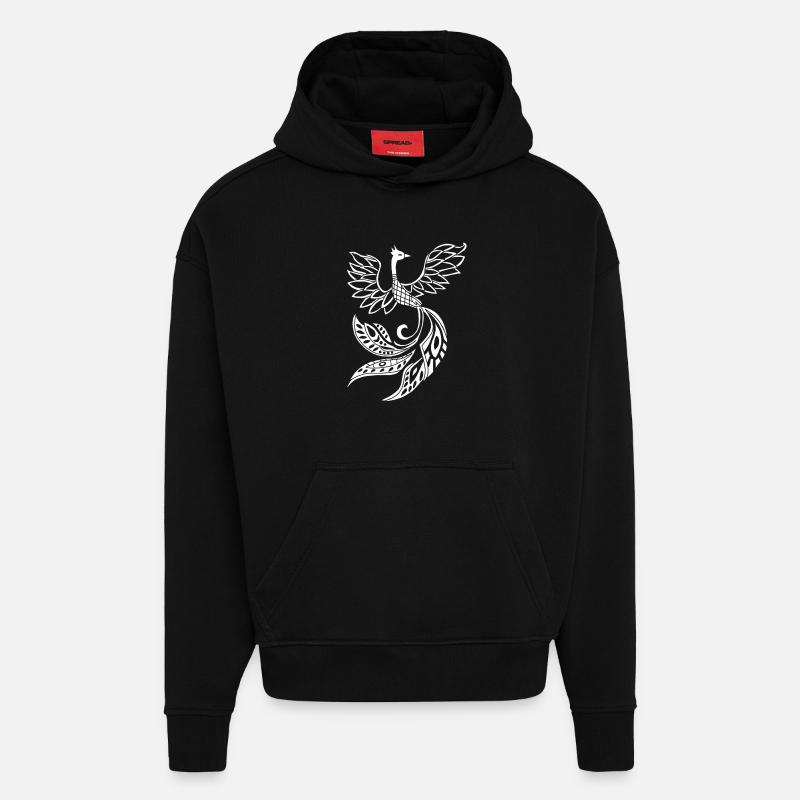 Oiseau phénix blanc - Sweat à capuche bio épais oversize fabriqué en UE - SOLID BLACK