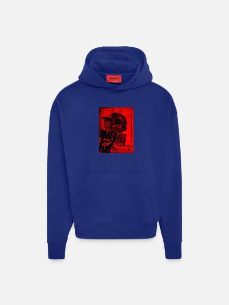 Crâne Rouge Techno Urbain - Sweat à capuche bio épais oversize fabriqué en UE - SOLID BLACK