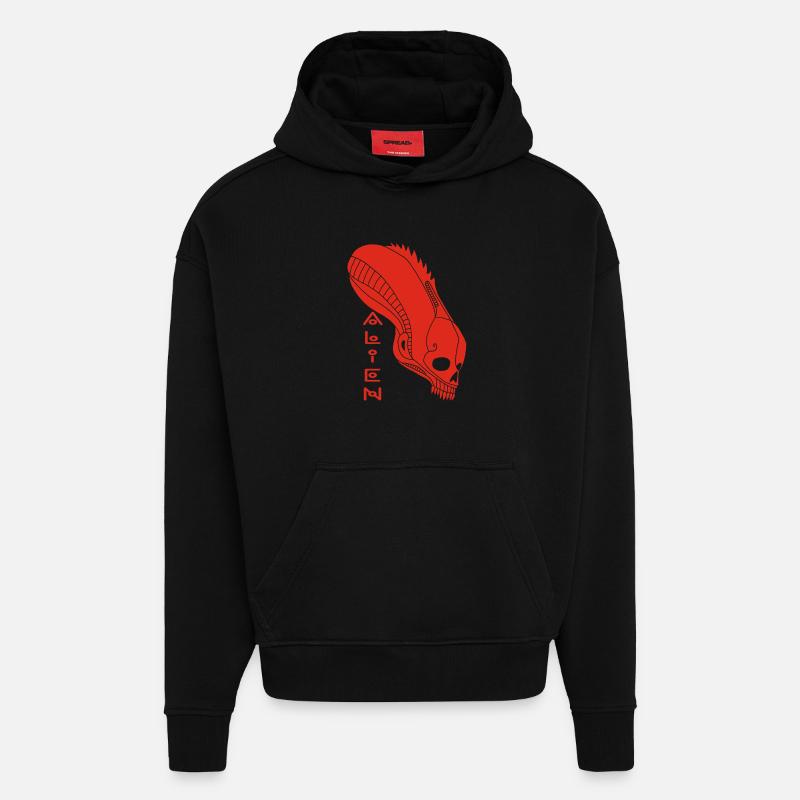 Roter Alien-Schädel - Hoodie- made by SPREAD - SOLID BLACK