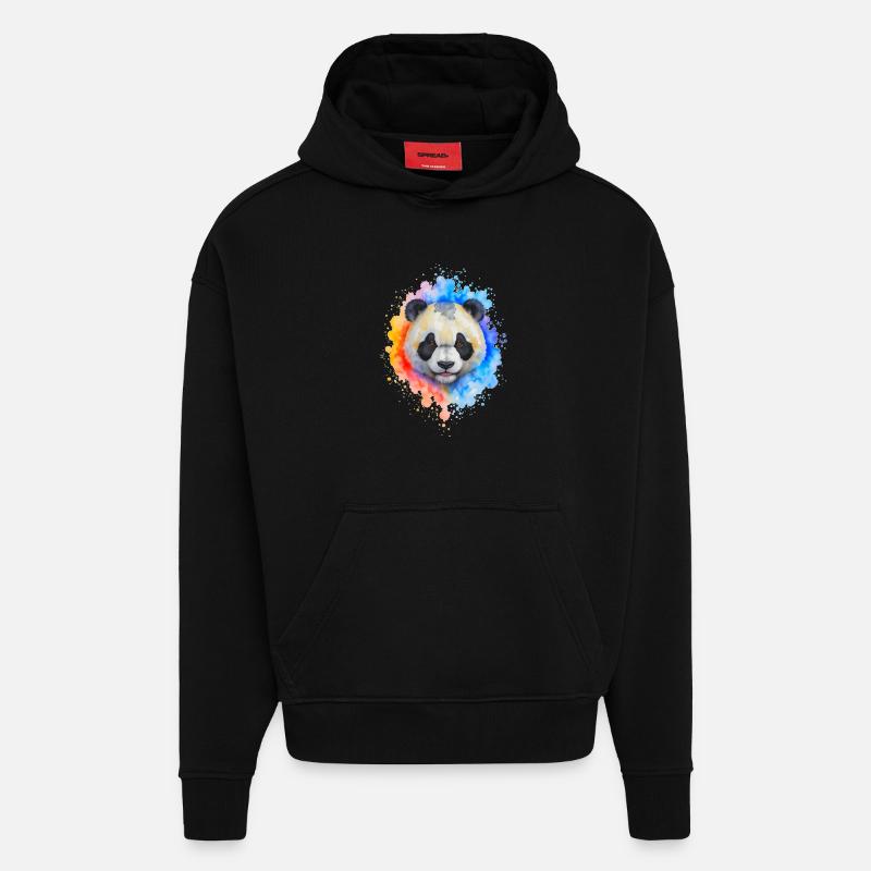 Éclaboussure de panda aquarelle - Sweat à capuche bio épais oversize fabriqué en UE - SOLID BLACK