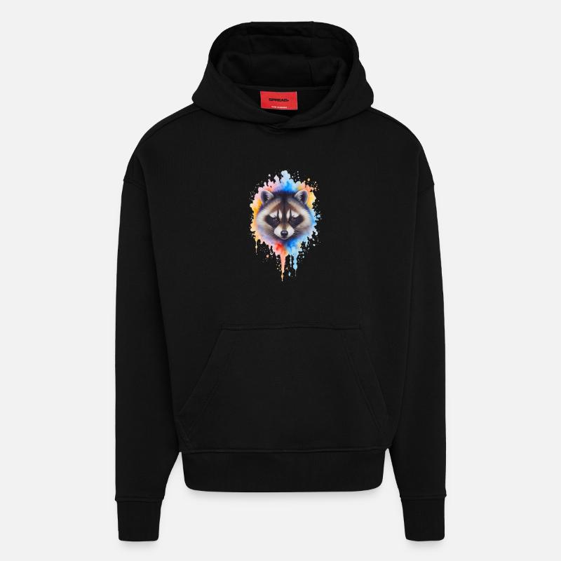 Aquarell Waschbär Farbexplosion - Hoodie- made by SPREAD - SOLID BLACK