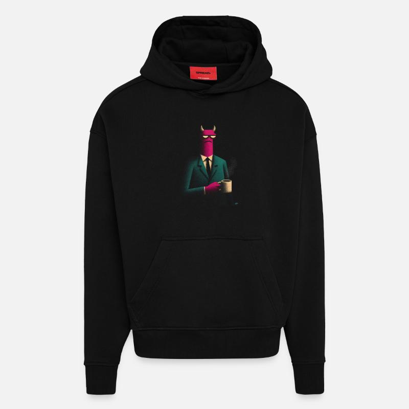 Dämon im Anzug mit Kaffee - Hoodie- made by SPREAD  - SOLID BLACK