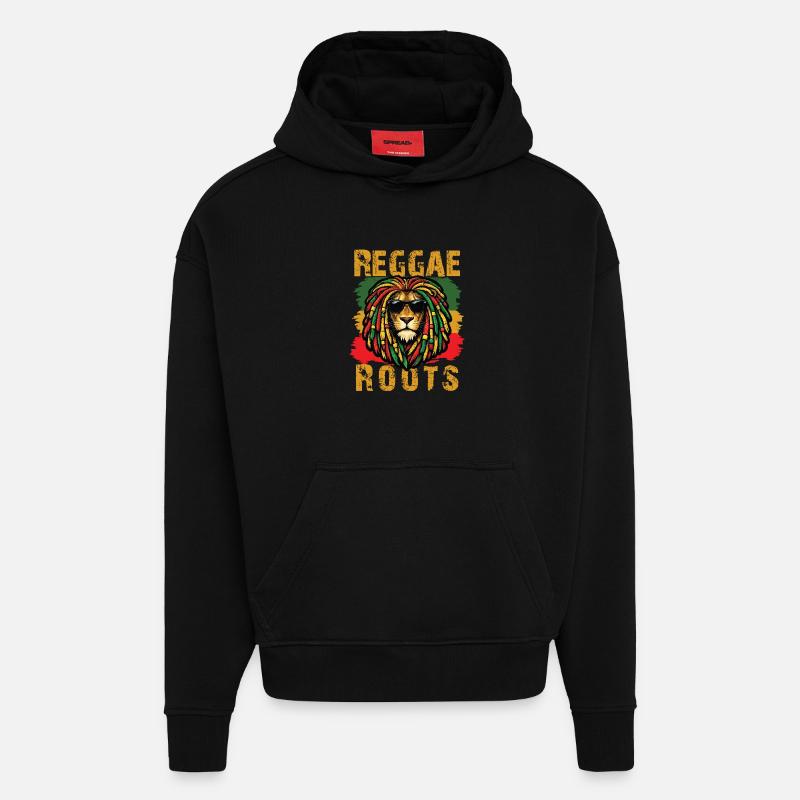 Lion Reggae Roots Rasta Vibe - Sweat à capuche bio épais oversize fabriqué en UE - SOLID BLACK