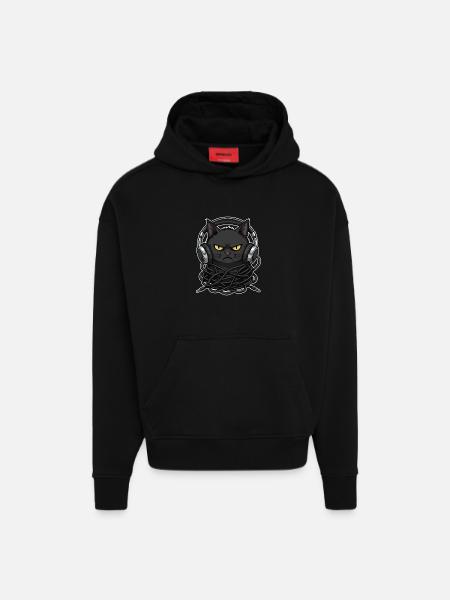 Cable Chaos Cat Music Headphones - Hoodie- made by SPREAD  - SOLID BLACK