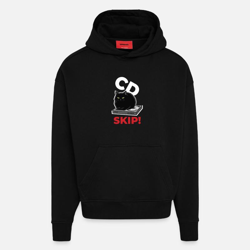 CD Skip Chat Musique Humour - Sweat à capuche bio épais oversize fabriqué en UE - SOLID BLACK