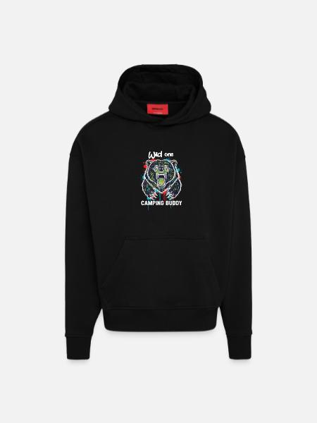 Wilder Campingkumpel Grizzlybär - Hoodie- made by SPREAD  - SOLID BLACK