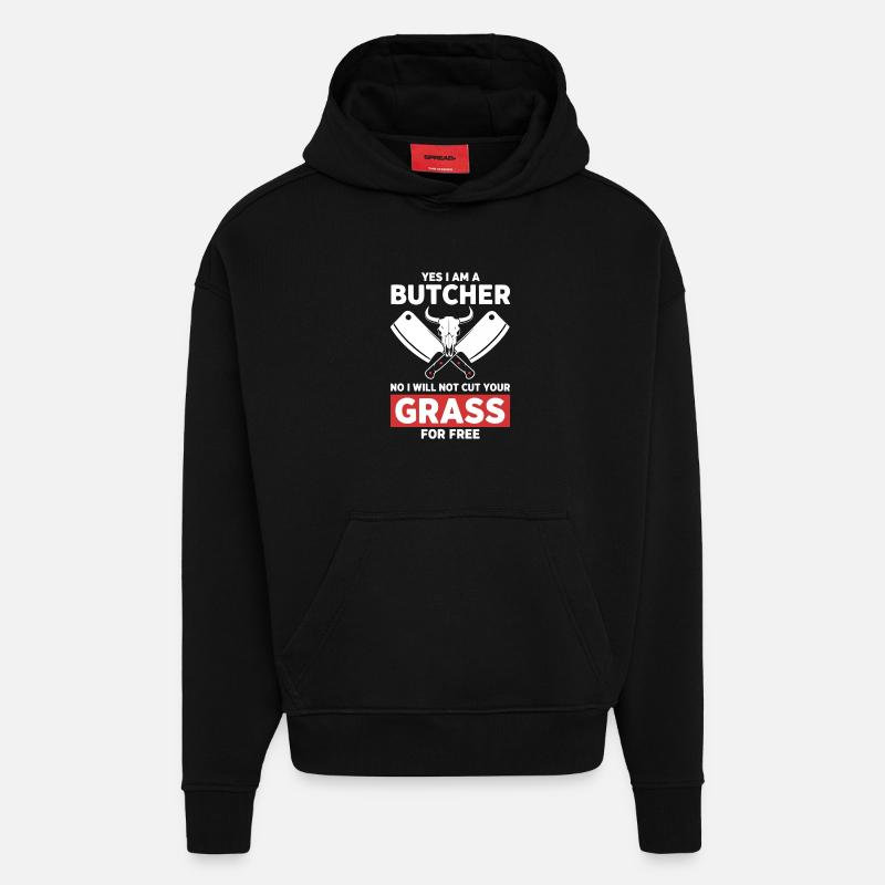 Humour Boucher Coupe Pas Herbe - Sweat à capuche bio épais oversize fabriqué en UE - SOLID BLACK