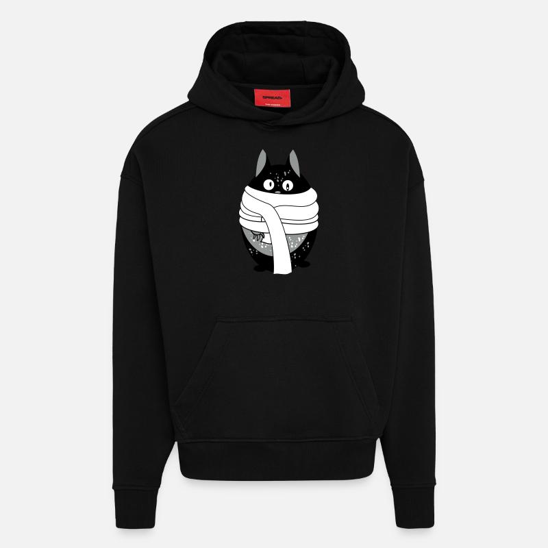 Cat avec un foulard - Sweat à capuche bio épais oversize fabriqué en UE - SOLID BLACK
