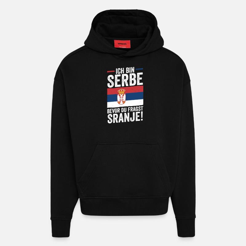 Serbe Serbe Serbie - Sweat à capuche bio épais oversize fabriqué en UE - SOLID BLACK