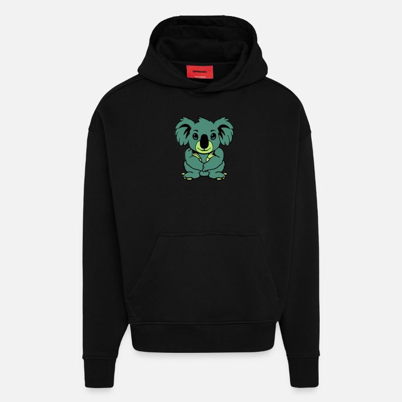 Koala Ours Bande Dessinée Animal - Sweat à capuche bio épais oversize fabriqué en UE - SOLID BLACK