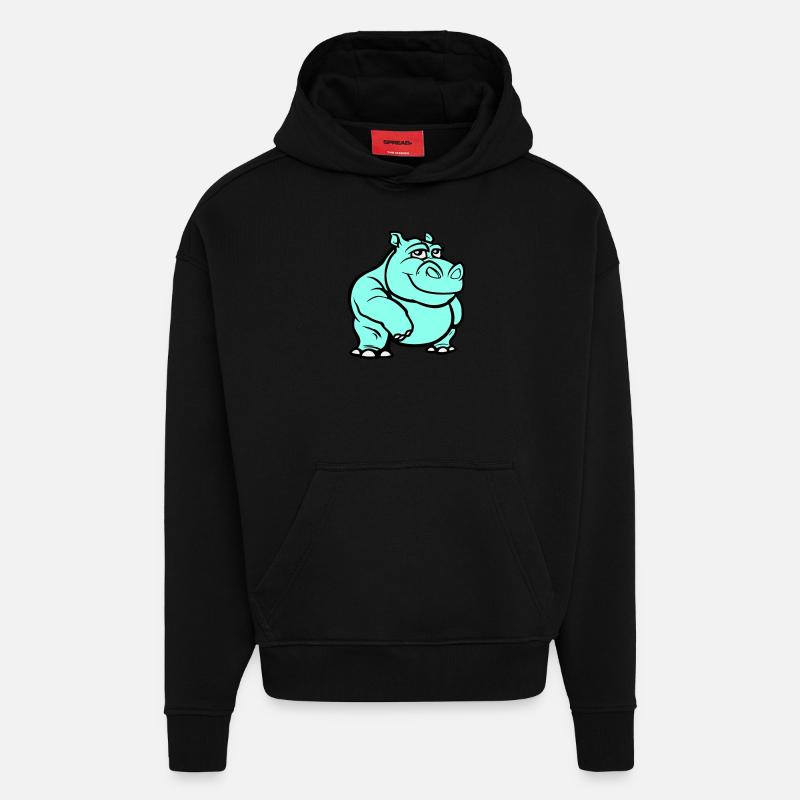 Bande dessinée hippopotame - Sweat à capuche bio épais oversize fabriqué en UE - SOLID BLACK